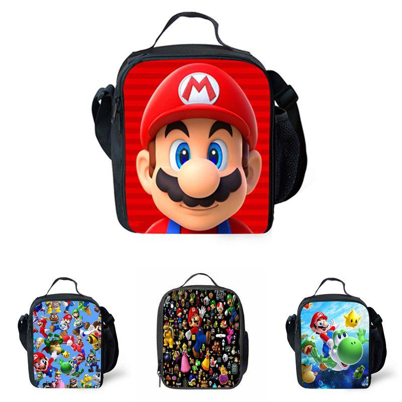 Super Mario Kids Insulated Lunch Bag Durable Oxford School Travel Picnic Bag