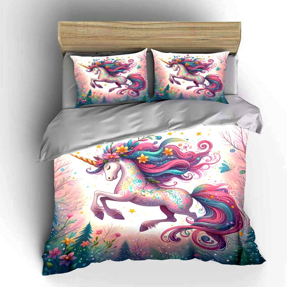 Magical Unicorn Fantasy Décor Set Exquisite Three-Piece Bedding Set Gift For Kids And Adults