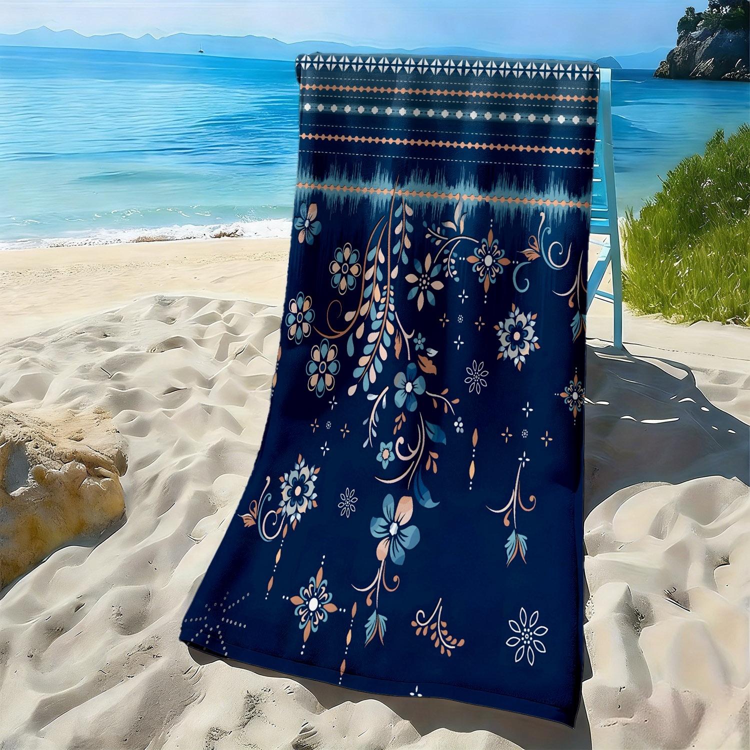 

Blue-toned Nordic-style floral pattern polyester microfiber beach towel is highly absorbent, suitable swimming and beach outings W40*H60(CM)