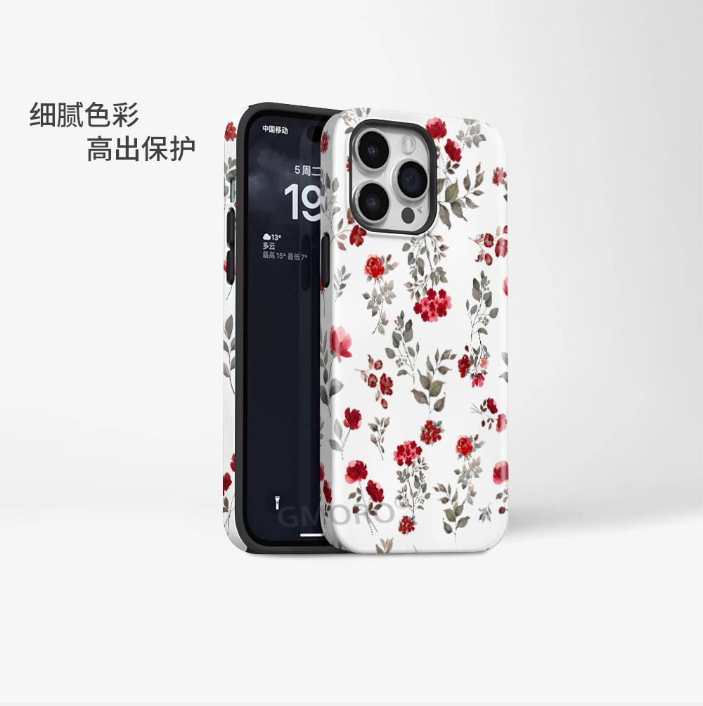 Double-layer Processed French Rose Floral MagSafe Magnetic Suction iPhone17 Mobile Phone Case Anti-drop Protective Case