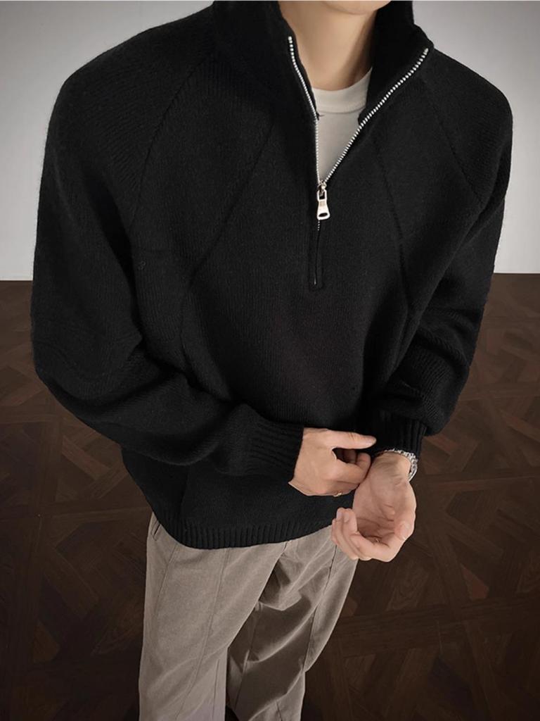 Korean Style Trendy Autumn/Winter Men's Half-Zip Light Luxury Knit Pullover Sweater