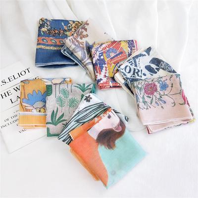 Cotton And Linen Small Square Scarf Silk Scarf Women'S Spring And Autumn New Style Artistic And Versatile Fashionable Temperament Headband Scarf