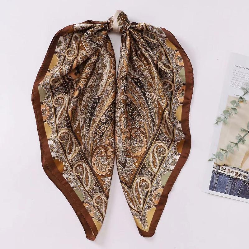 Bohemian Style Print Luxury Brand Silk Square Scarf Women Satin Shawls Neckerchief Wrap Scarves Bandana Hair Floral