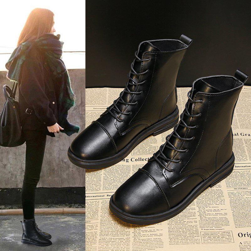 Botas cortas con plataforma para mujer, zapatos de charol con cordones, con  hebilla, Punk, a la moda, para otoño e invierno, color negro|Botas de  nieve| - AliExpress