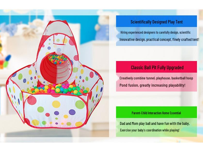 Extra-Large 3-in-1 Kids' Play Tent with Tunnel, Hoops & Ball Pit