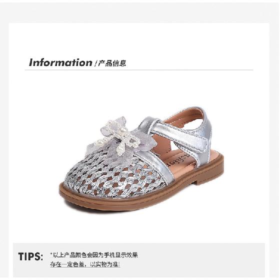 Girls' soft-soled shoes, summer girls' closed-toe sandals, new children's princess shoes, mesh bow shoes, versatile