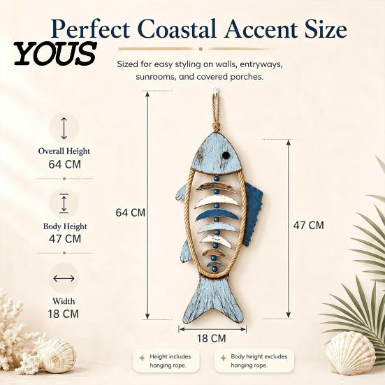 Anti Deformation Window Decoration Wooden Fish Wall Hanging Pendant With/Without LED Light, Nautical Decor, Coastal Theme Fishbone Wear Resistant