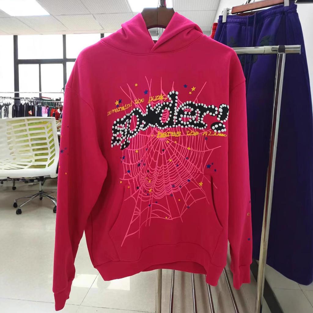 European and American Trendy Brand Sp5der Spider Web Print Hooded Sweater for Men and Women Loose Heavy Fleece Hip Hop Couple Hoodie