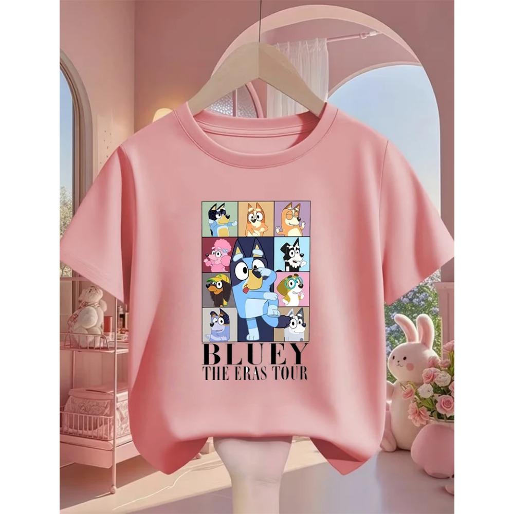 Popular Cartoon Children Tee Bluey Street Fashion For Boys Girls Summer Lightweight Casual Wear 3-14Y