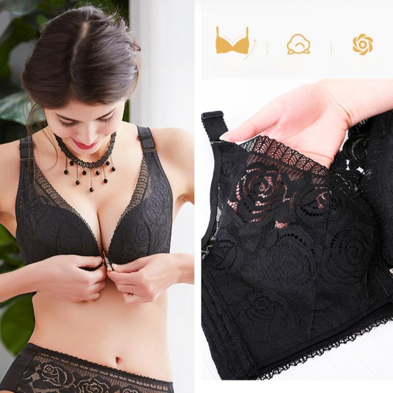 Thin Push-up Bra with Adjustable Shape for Large Breasts, Front-hook Bra for Women with Nice Back and Large Size