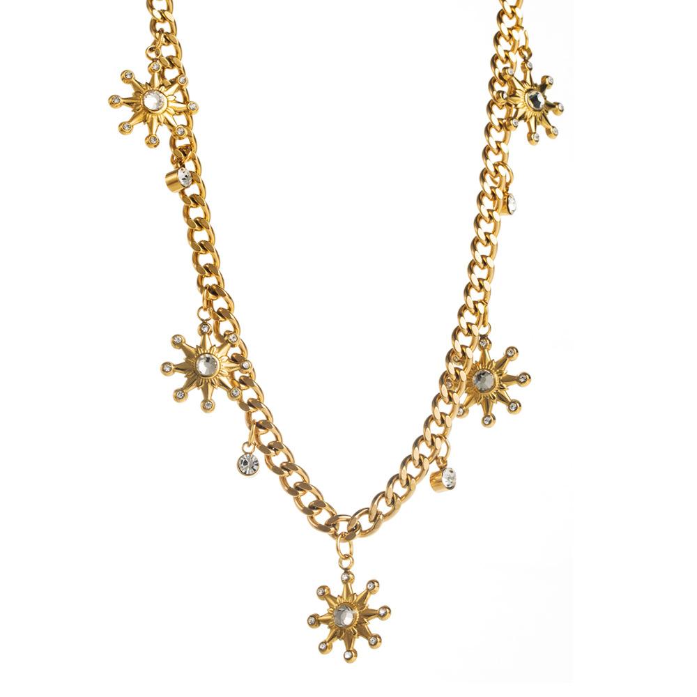 Korean Style Name Necklace Elegant Gold Plated Fine Jewelry Necklace Jewelry Sun Moon Pendant Diamond Necklace for Girls