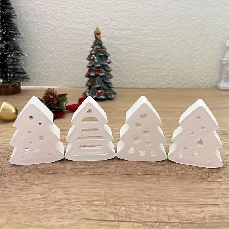 Four Connection Small Christmas Tree Silicone Molds DIY Xmas Trees Decorative Hanging Ornament Plaster Resin Mold Candle Tools