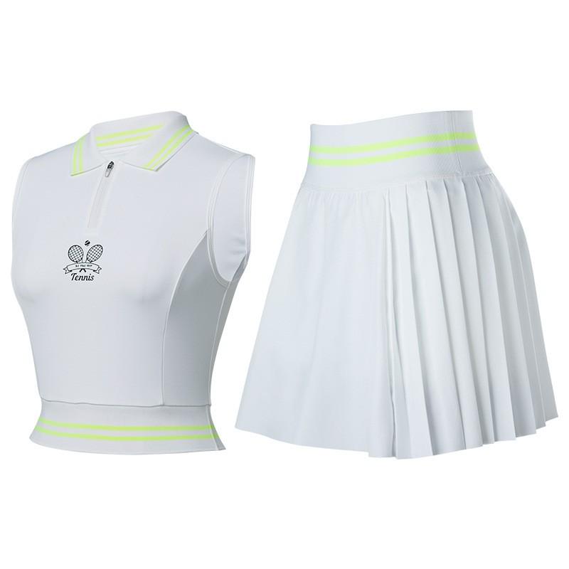 Womens Sporty Tennis Set With Sleeveless Top Pleated Skirt - Quick Dry Anti-See-Through Stretch Fit Golf Running