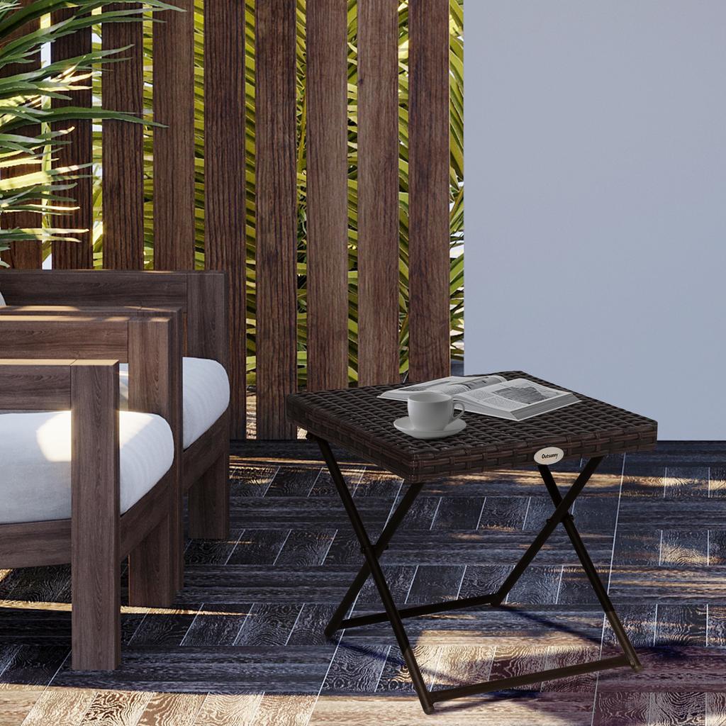 Side Table Made of Poly Rattan, Foldable, Coffee Table, Tray Balcony Table, Garden Table, Sofa Table, Tea Table, Garden Furniture