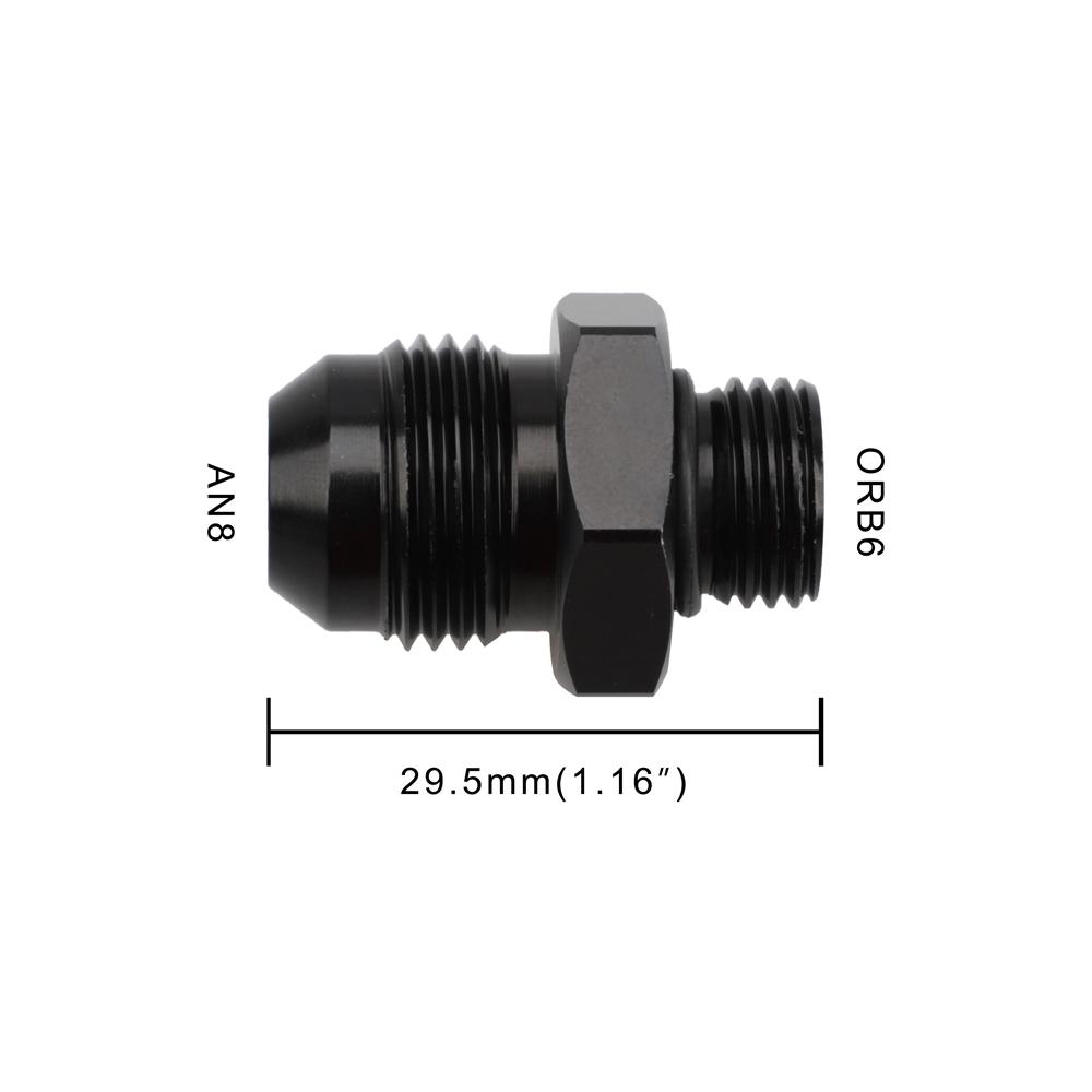 Male Adapter AN6 6AN Fitting Black ORB-6 /-10 /-10 O-ring Boss to AN8 8AN AN1010/ 6061-T6 aluminum  Flare fiting Car Accessories ORB6-AN8