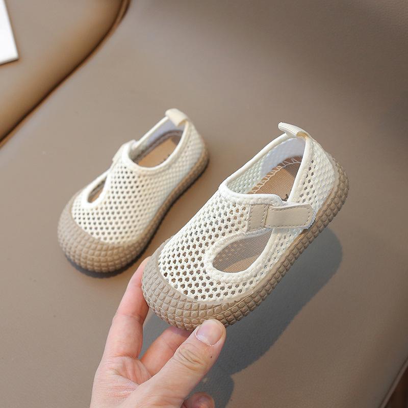 Kids Breathable Mesh Closed Toe Casual Shoes With Magic Tape 21 бежевый