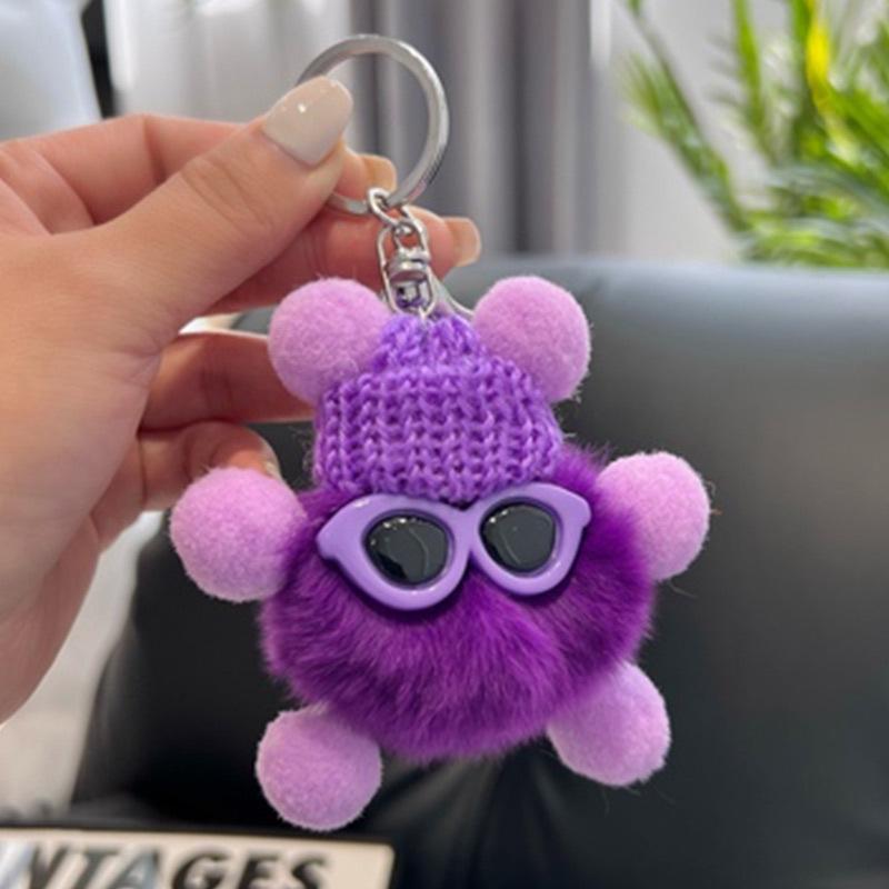 Faux Fur Plush Ball Keychain Ornament - Cartoon Doll Design