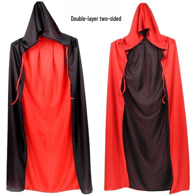 Pirate & Grim Reaper Halloween Cape: Red & Black Cloak with Stand-up Collar for Kids & Adults