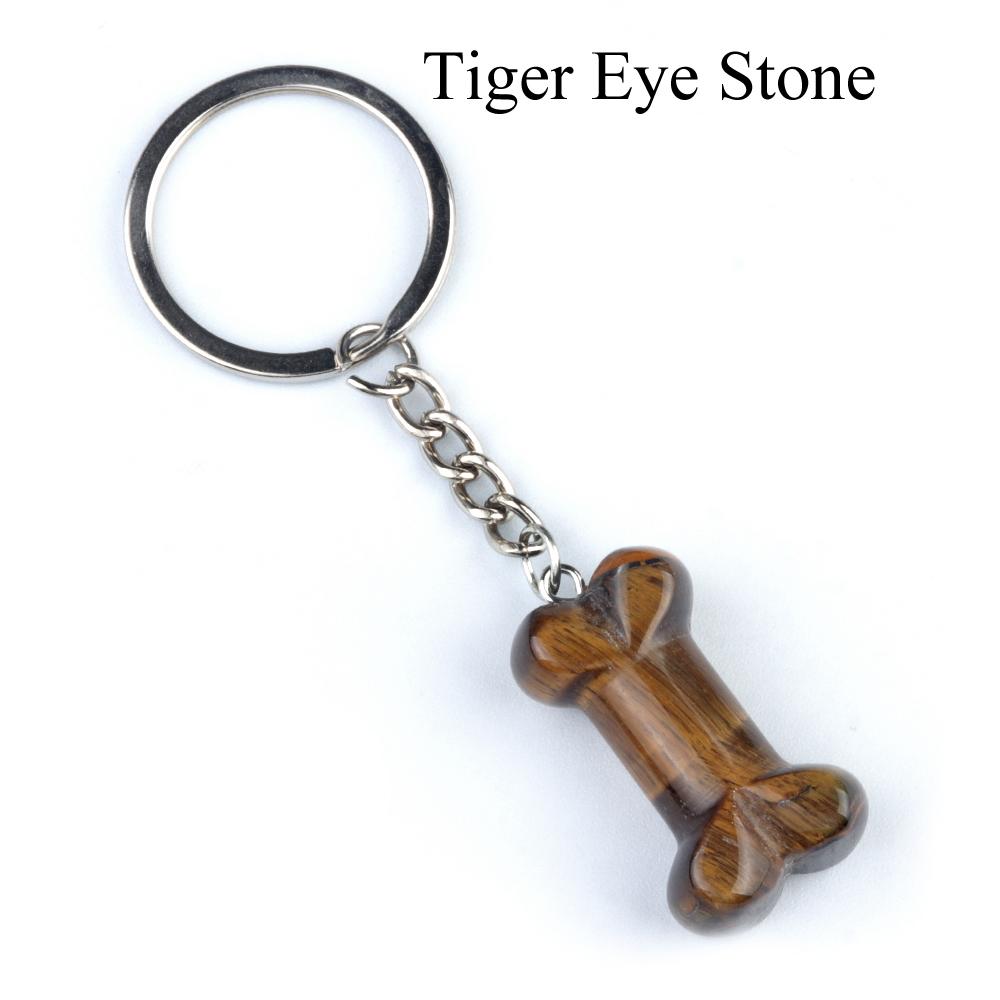 1Pc Reiki Healing Natural Stone Keychain Key Finder Bone Shape Crystal Gemstone Pendant Key Chain for Decor Phones, Bag, Halloween Gifts 20×34 Mm