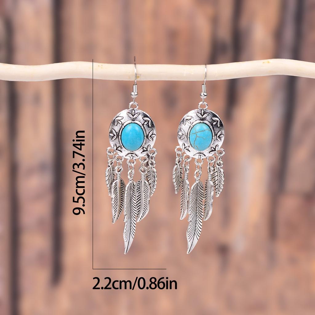 New Retro Ethnic Style Round Leaf Pendant Earrings, Exquisite and Elegant Ear Jewelry for Women