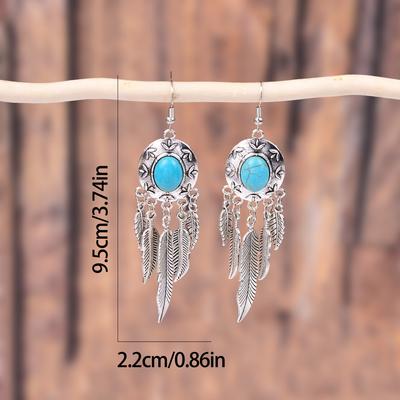 New Retro Ethnic Style Round Leaf Pendant Earrings, Exquisite and Elegant Ear Jewelry for Women