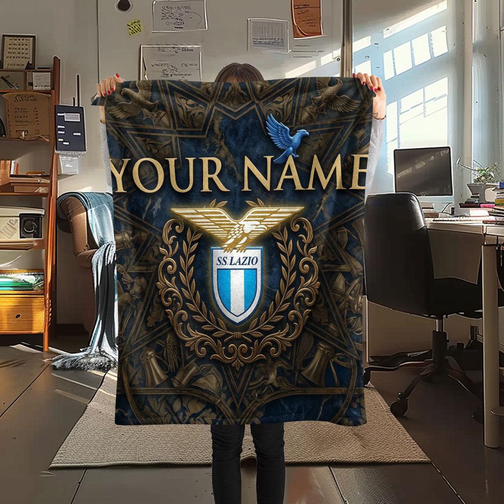 Custom Name,SS Lazio Printed Flannel Blanket, Soft Throw for Bedroom Sofa, Washable, Christmas Present, Great Gift.