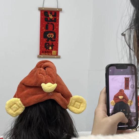 Hair Drying Towel Absorbent God of Wealth Hair Wrap with Button Fast