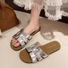 With Skirt Fairy Wind Beach Vacation One-word Drag Women's Summer Wear 2025 New French Flat-bottomed Cool Slippers