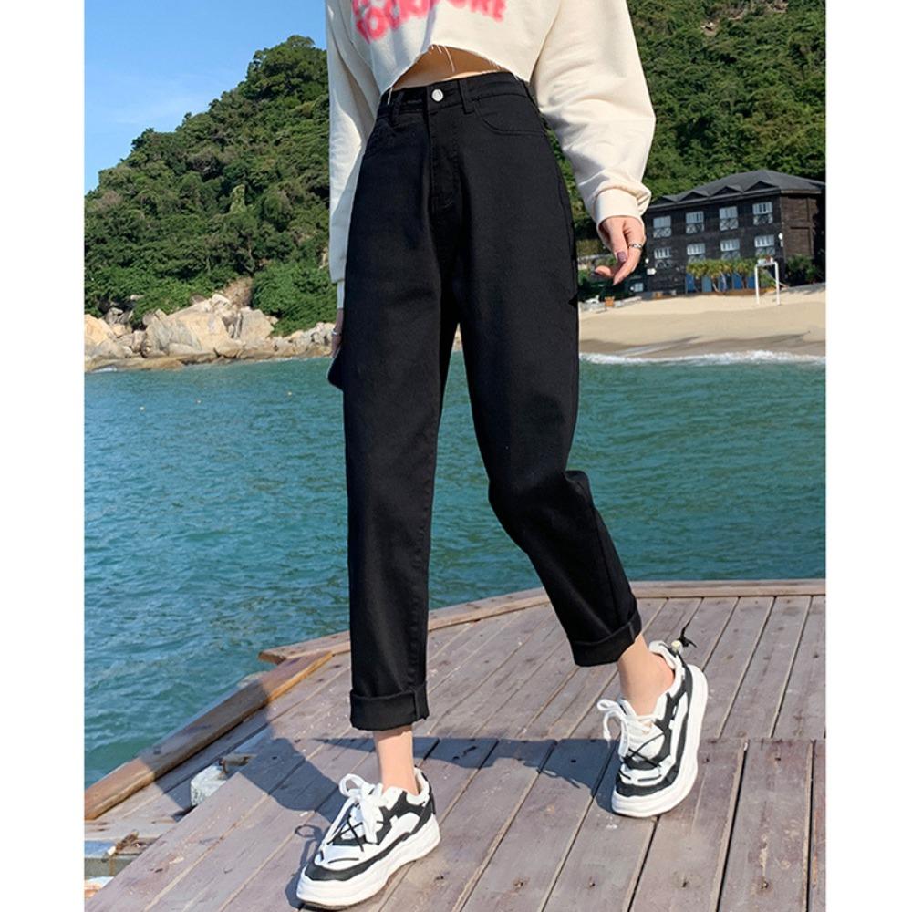 Commuter high-waisted jeans women's autumn and winter new Korean version loose casual versatile Harlan pants dad ins tide