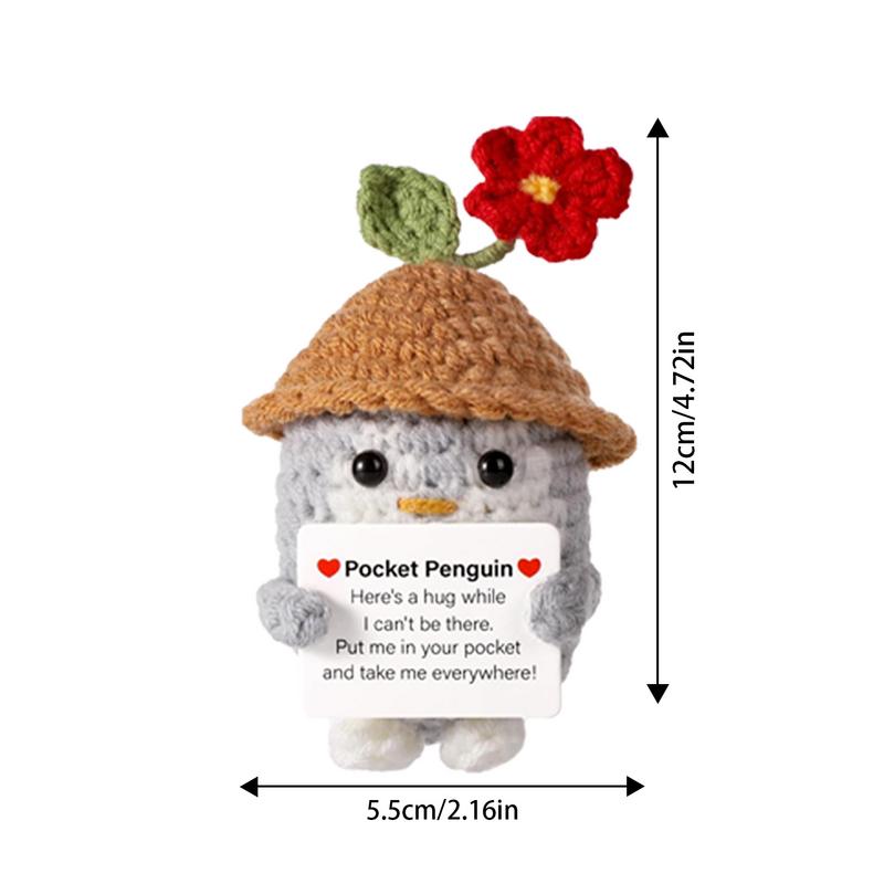 Knitted Positive Penguin Positive Energy Penguin Doll With Encouragement Card Wearing Hat Doll For Friends Encouragement