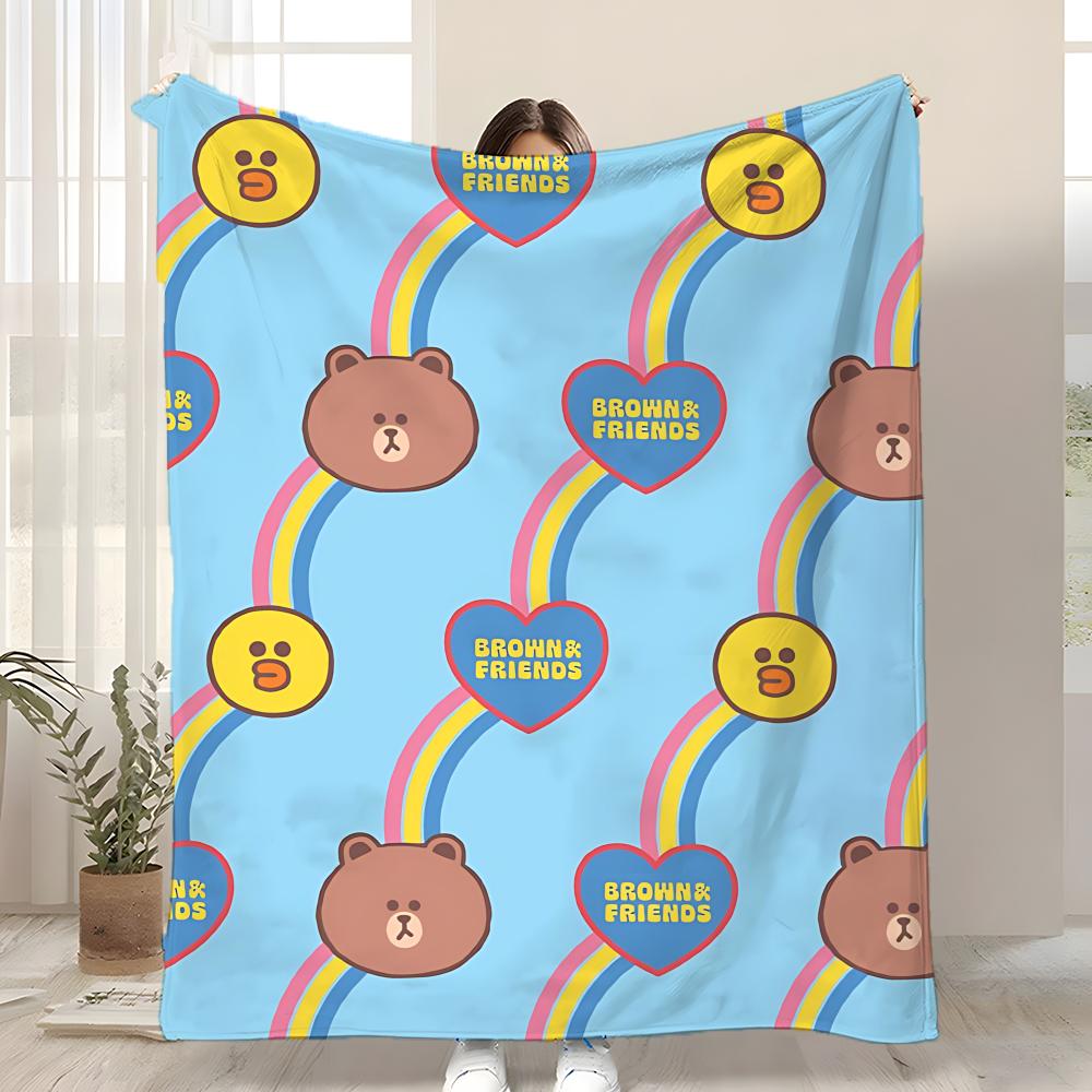 B-Brown Bear and C-Cony Throw Kid-Friendly Flannel Throw Blanket Soft Warm Anti-Static Washable All Season