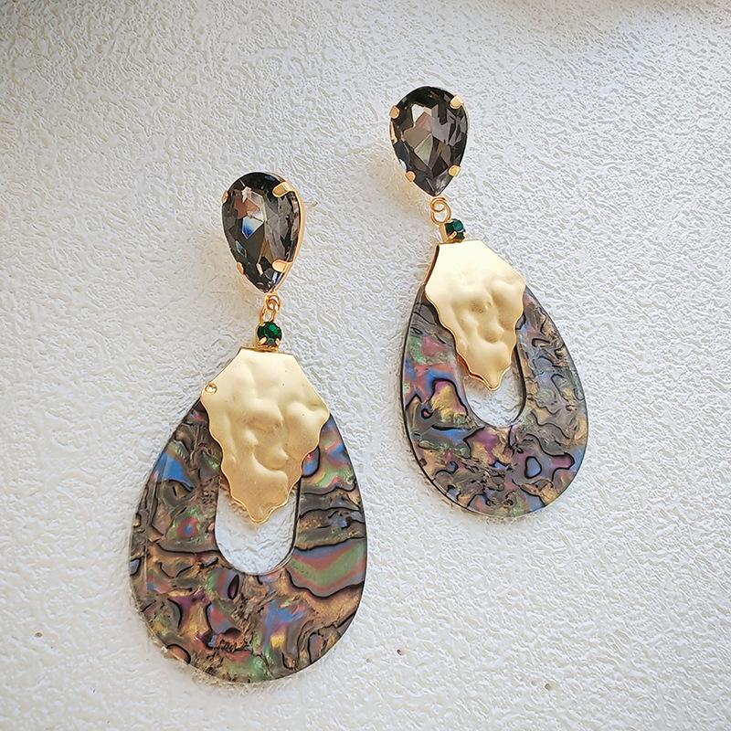 Cross-border Vintage Trendy Designer Luxury Fashion Personalized Retro Abalone Shell Jewelry Stud Hoop Earrings Women's