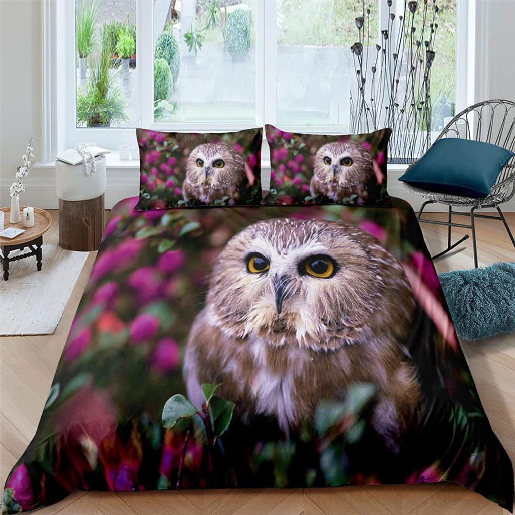 Cartoon Owl Duvet Cover Set Cute Kawaii Animals for Kids Girls Bedding Set King Queen Single Twin Size Polyester Comforter Cover