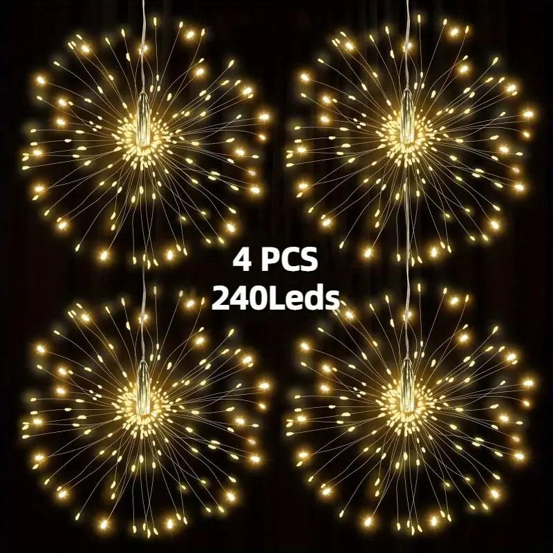 Solar-Powered Dandelion Firework LED Lights with Remote Control for Camping