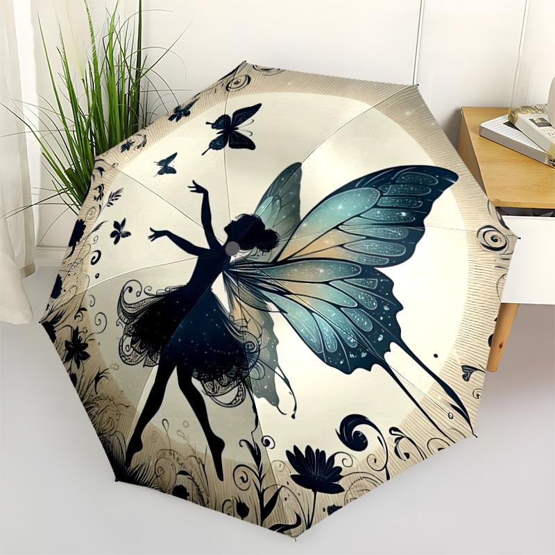 1pc Fairy Butterfly Automatic Open/Close Umbrella Compact Folding Umbrella, All-Season Portable Umbrella for Women/Men130