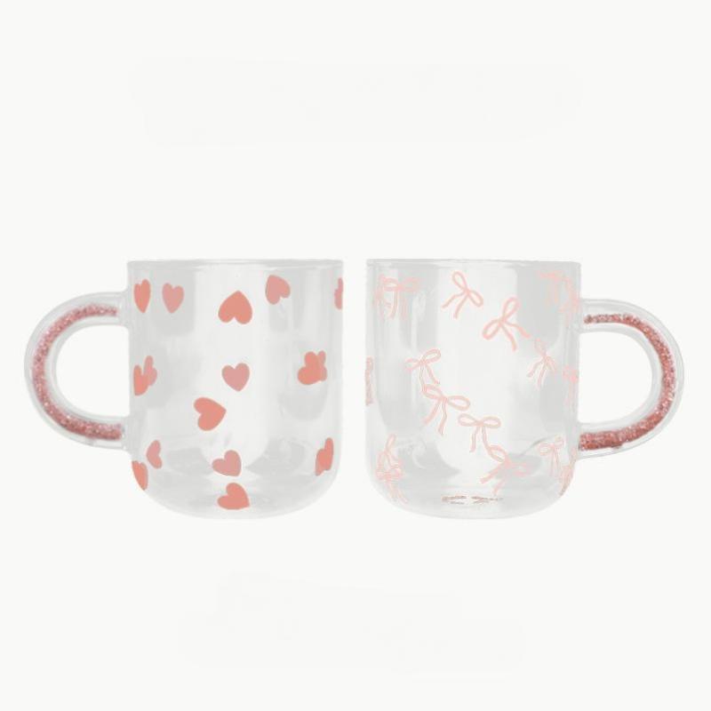 Love Glass Mug With Diamond Handle, High-Value Drinking Cup, Milk Coffee Cup For Girls