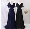 Plus Size Handmade Pleated Double V-Neck Bell Sleeve Chiffon Evening Gown for Spring/Summer