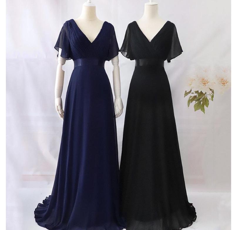 Übergröße Handgefertigt Plissiertes Doppeltes V-Ausschnitt Glockenärmel Chiffon Abendkleid für Frühling/Sommer