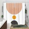 1 Abstract Geometric Shower Curtain - Brown/White/Black Circles And Lines, Polyester Fabric, Hooks, Machine Washable