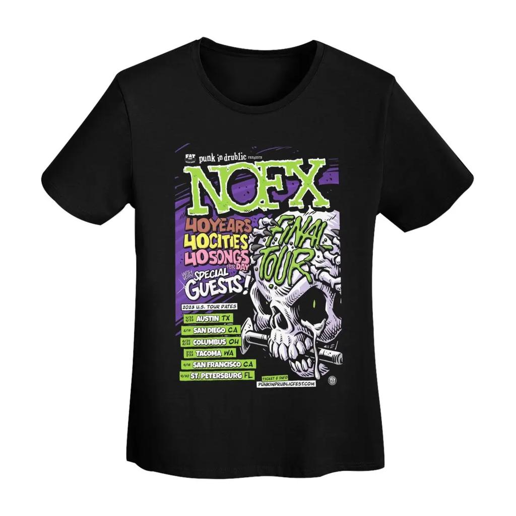 Nofx Band Final Tour Skull TShirt Women Short Sleeve T Shirts Round Neck Streetwear Cotton Summer Tees Streetwear