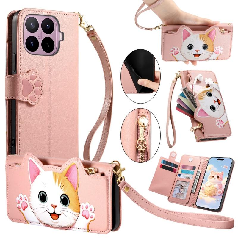 Hanging Rope Zipper Wallet Card Slot Phone Case for XiaoMi 17T 17 Pro Max 15T 14T 14 13T Lanyard Magnetic Flip Stand Cover Etui