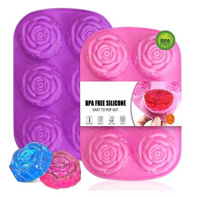 Rose Ice  Mold 6 Grids Rose Flower Silicone Mould Ice Tray Flower Ice Ball Mold  for  Cookies Chocolate Cake Molds Summer Drinks