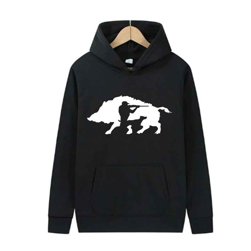 Wild Boar and Hunter Print Beast Men's Hooded Sweatshirt Long sleeved Casual Hoodie Warm Street Clothing Winter Fashion Top