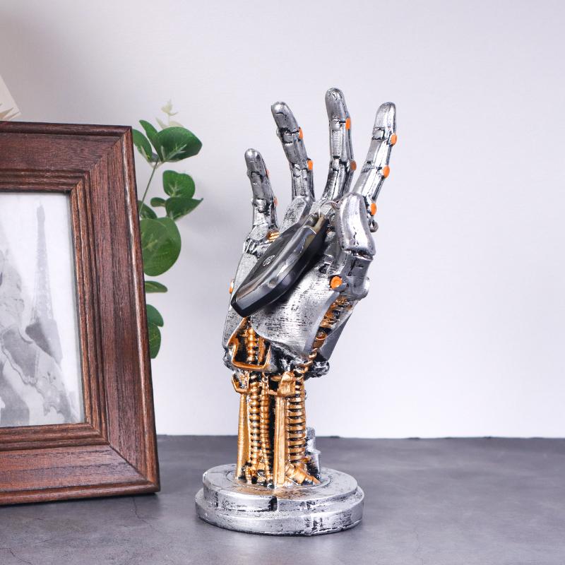 Cyberpunk Mechanischer Arm Harz Roboterhand Skulptur – Headset & Gamepad Handyhalter, Schreibtischdekoration