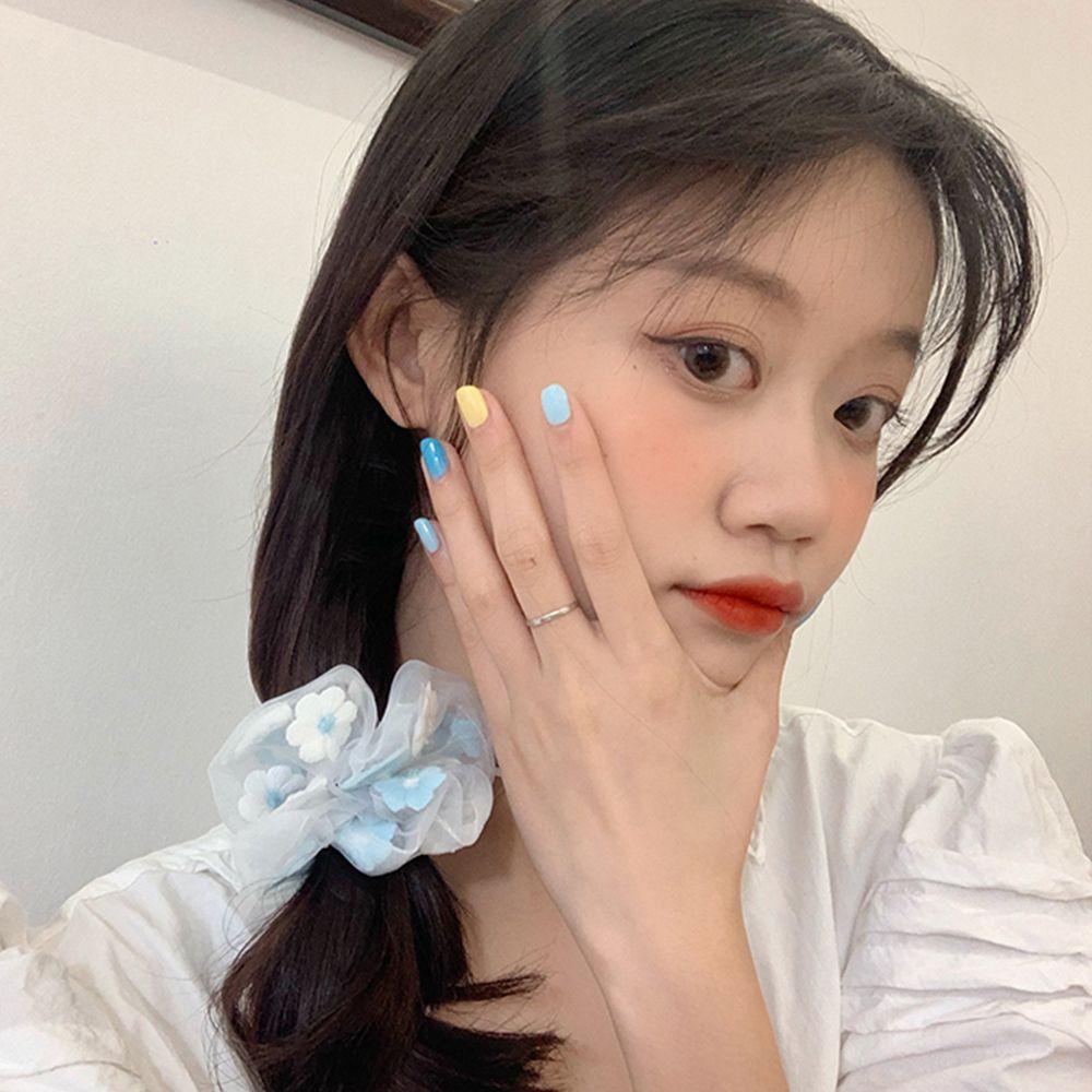 Women Korean Flowers Ponytail Holder Embroidery Elastic Scrunchie Hair Rope Rubber Band Hair Tie