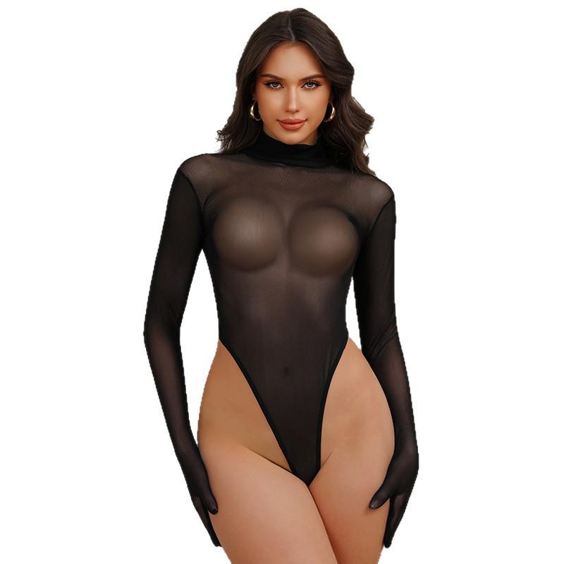 Body a Rete Trasparente Transfrontaliero - Lingerie Sexy con Cavallo Aperto Tentazione per Donna