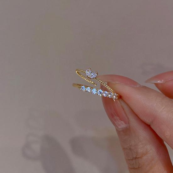 Yousheng Women Ring Opening Minimalist Elegant Luxury Golden Rhinestone Embedded Love Heart Finger Ring Fashion Jewelry