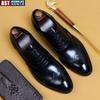 Genuine Cow Leather Brogue Wedding Business Men Casual Flats Vintage Handmade Oxford Shoes for Men Black Burgundy 2024