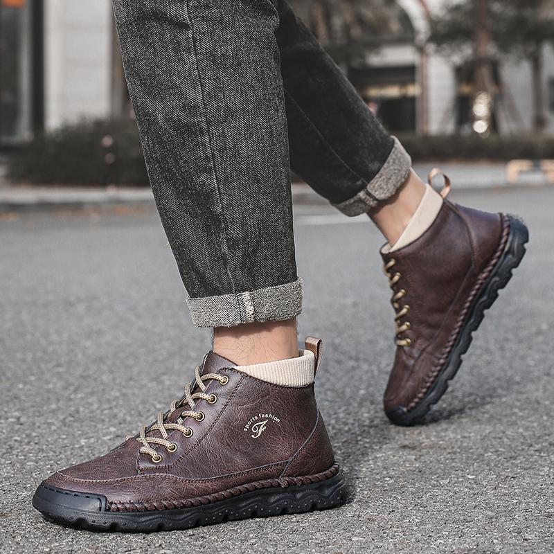 Ručně šité Kožené Pánské Boty Pohodlné Ležérní Kožené Boty Pánské Kotníkové Boty Mokasíny Pánské Pracovní Boty