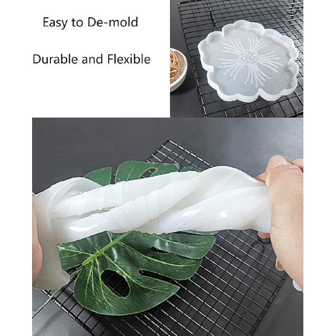 Resin Coaster Molds, Large Silicone Flower Shape Tray Coaster Resin Molds Kit for DIY Epoxy Resin Casting, Agate Coasters, Home Decor Making (6pcs)